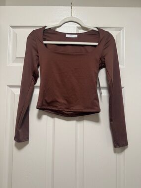 gaze Brown Square Neck Long Sleeve Top